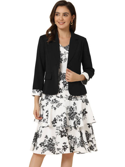 Allegra K- Suit Set- Chiffon Floral Dress Blazer Jacket