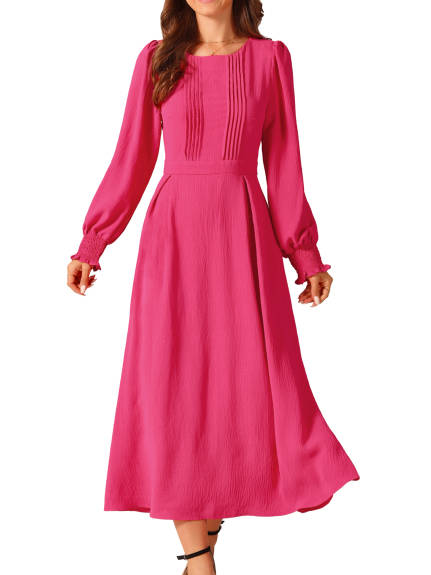 Allegra K - Pleated Front Flowy Long Sleeve Dress