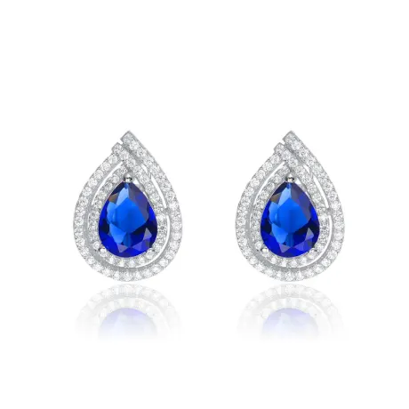 Genevive Sterling Silver White Gold Plated with Colored Cubic Zirconia Pear Shape Earrings