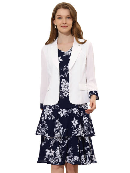 Allegra K- Suit Set- Chiffon Floral Dress Blazer Jacket