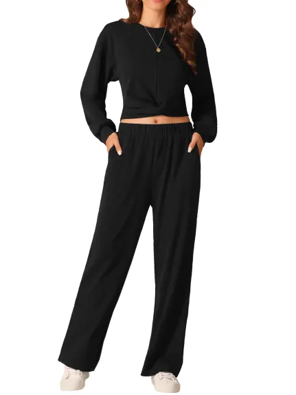 Allegra K - Long Sleeve Crop Tops Sweatsuit Sets