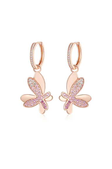 Classicharms-Pavé Diamond Butterfly Dangle Drop Hoop Earrings