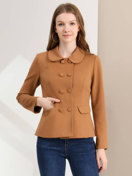 Allegra K- Peter Pan Collar Peacoat Double Breasted Short Coat