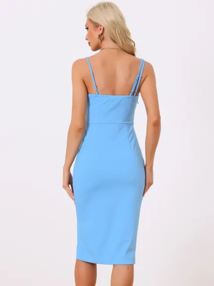 Allegra K- Spaghetti Strap sans manches Split Hem robe Cocktail Prom Bodycon