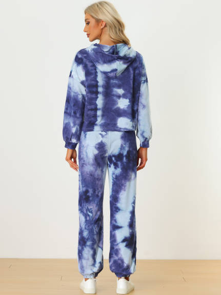 Allegra K - Tie Dye Pullover Hoodie Jogging Tracksuit