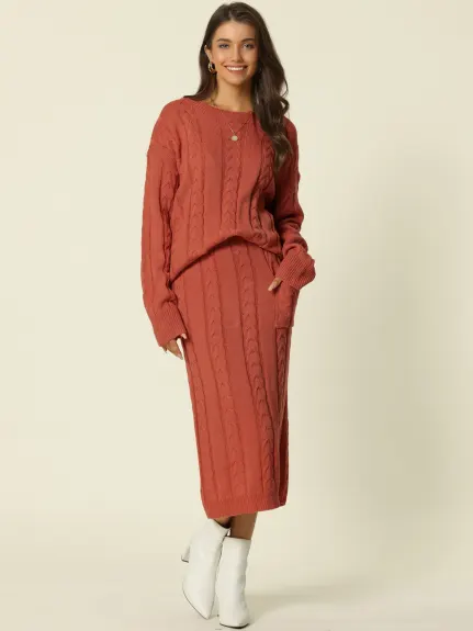 Allegra K - Sweater Midi Skirt Outfit Set