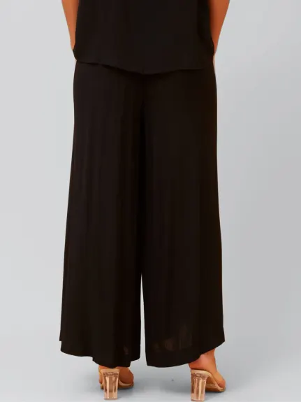 Solange Pantalon Palazzo Lin Taille Élastique Noir