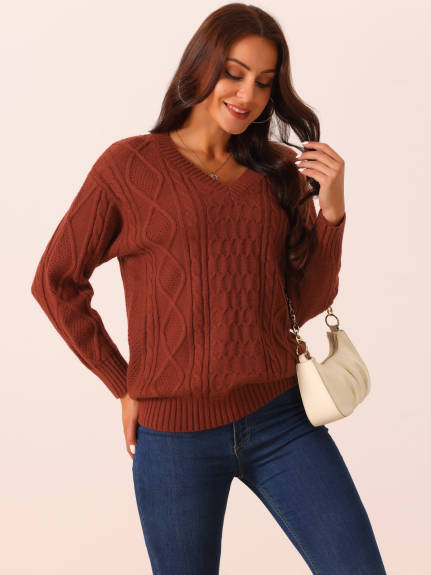 Allegra K - V Neck Casual Loose Sweater