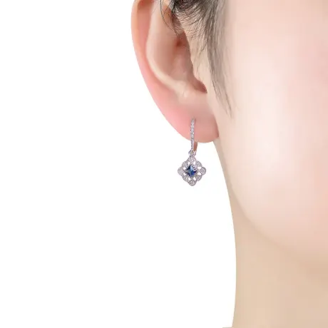 Genevive Sterling Silver White Gold Plated with Colored Cubic Zirconia Leverback Earrings