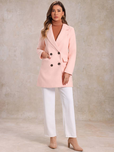 Allegra K- Double Breasted Belted Pocket Trench Coat