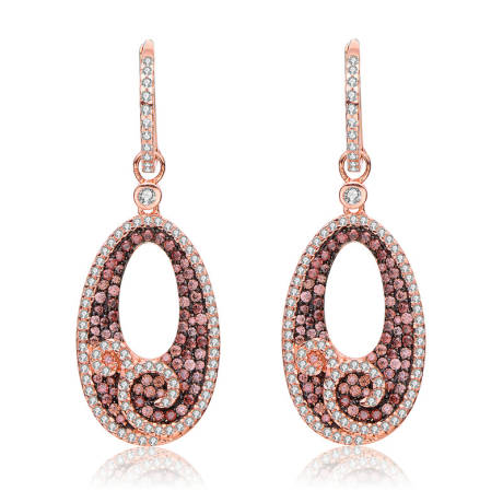 Genevive Sterling Silver 18k Rose Gold Plated with Coffee Cubic Zirconia Dangling Earrings