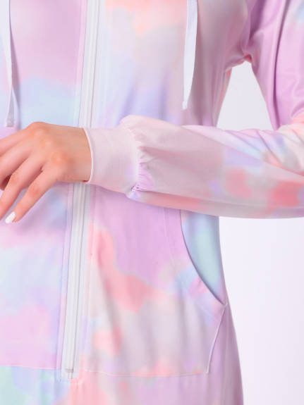 Cheibear - Tie Dye Long Sleeve Jumpsuit with Pockets