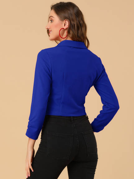 Allegra K- Cropped Notched Lapel Long Sleeve Blazer