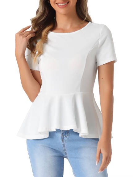 Allegra K - Short Sleeve Round Neck Peplum Blouse