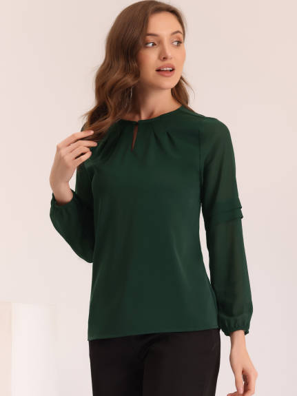 Allegra K- Long Sleeve Keyhole Neck Blouse Top