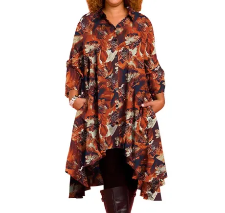 On The Plus Side - 3/4 Sleeve Birdie Plus Size Tunic Dress With Pockets