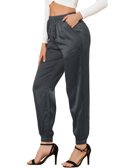 Allegra K- Elastic Waist Athleisure Pants Ankle Length Joggers