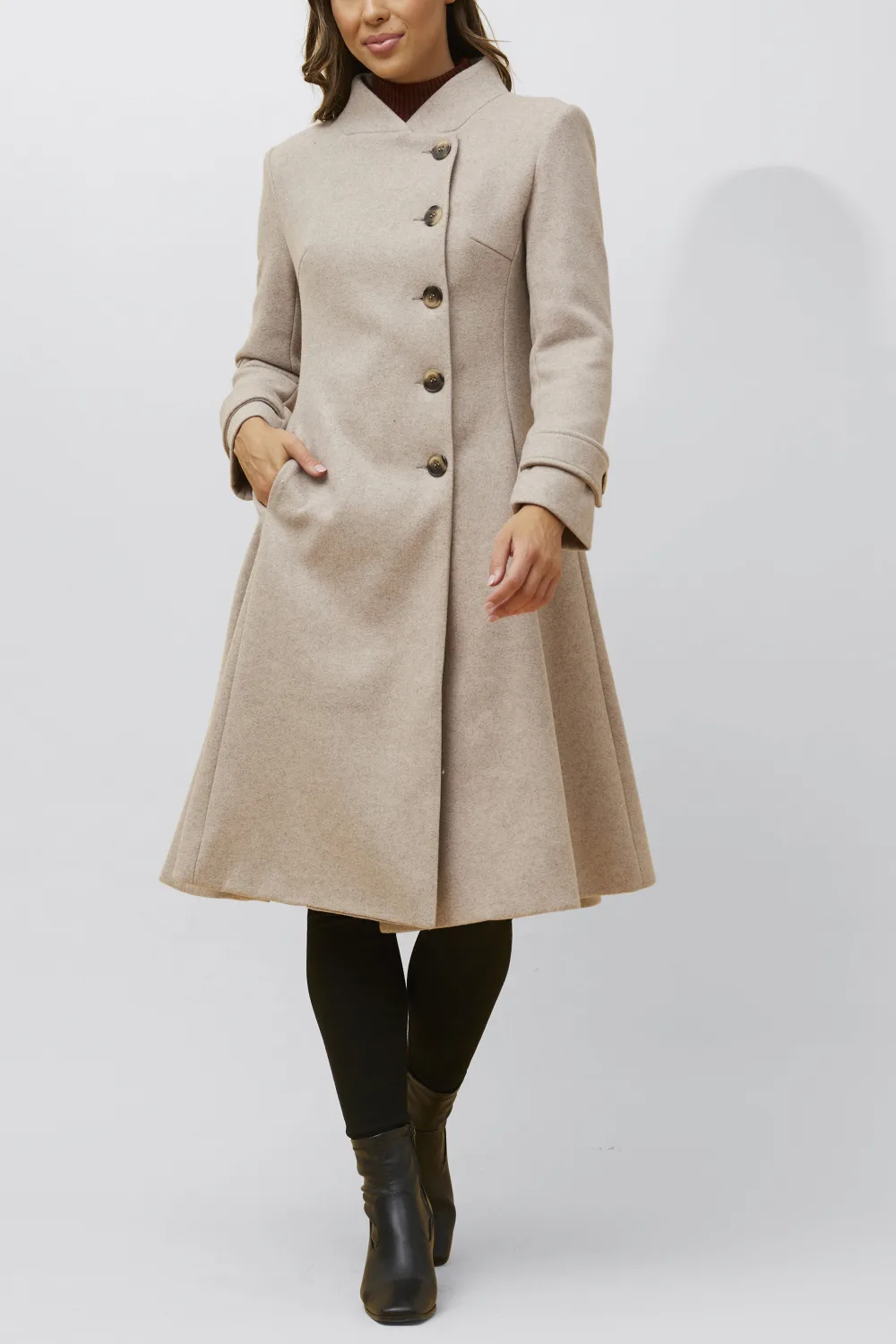 Annick - Harper Retro Flared Coat Side Buttons