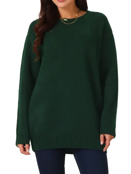 Allegra K- Round Neck Pullover Sweater with Pockets