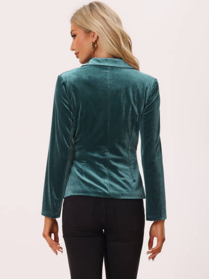 Allegra K- Notched Lapel Velvet Blazer