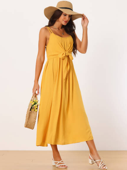 Allegra K- Sleeveless Tie Front Flowy Midi Sundress