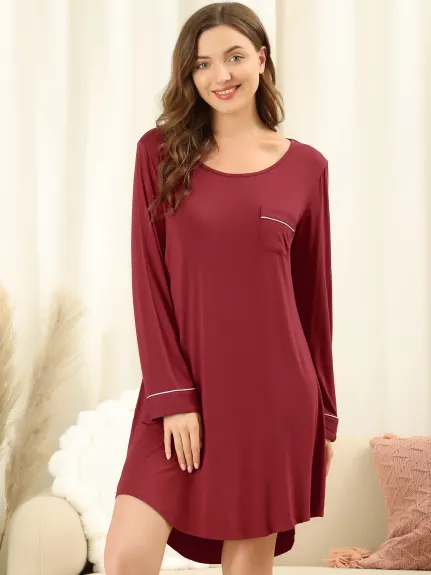 Allegra K- Round Neck Long Sleeve Sleepwear