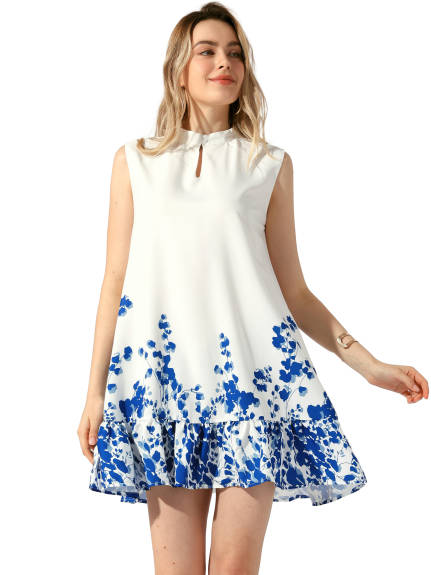 Allegra K - Robe Mini Sans Manches à Ourlet à Volants et Imprimé Floral