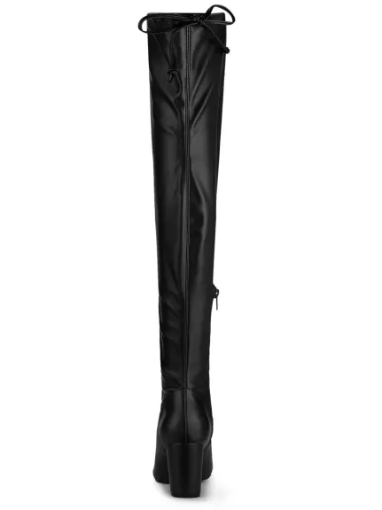 Allegra K- Thigh High Block Heels Pointed Toe Tall Boots