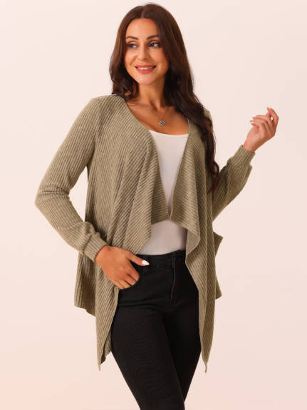 Allegra K - Sweater Knit Irregular Hem Drape Cardigan