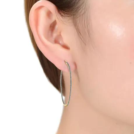 Boucles d'oreilles créoles fines bicolores avec zircone cubique transparente