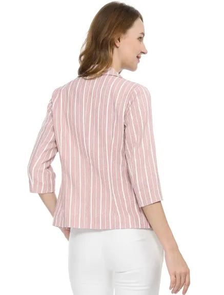 Allegra K- Casual Striped 3/4 Sleeves Open Front Notched Lapel Blazer