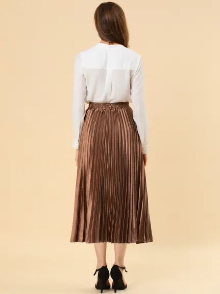 Allegra K - Elastic Waist Accordion Pleated Midi Skirt