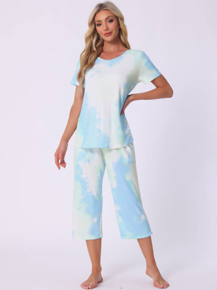 Cheibear - Tie Dye Short Sleeve Pajama Set