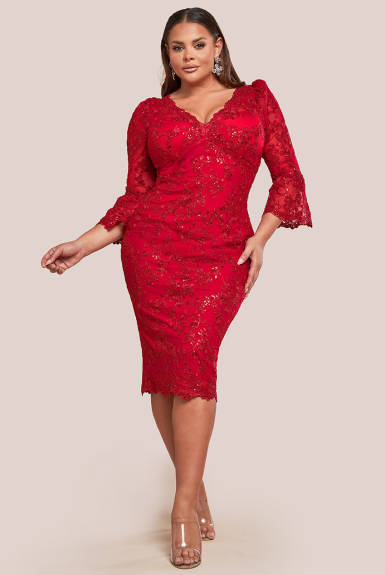 Goddiva - Scallop Lace Midi Dress - Plus size