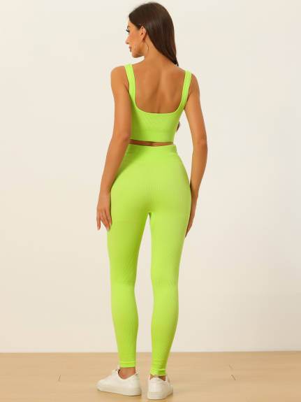 Allegra K- Ribbed Sports Bra and Leggings Set