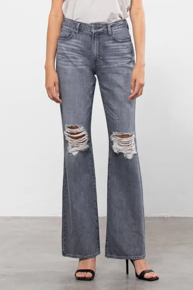 HIDDEN - Happi Ultra High Rise Distressed Flare