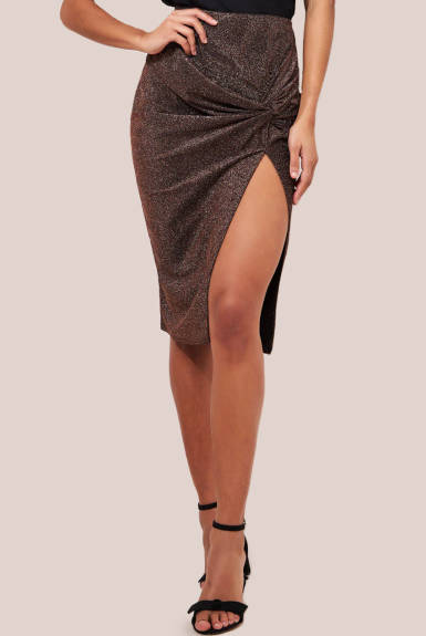 Goddiva - Knot Front Thigh Split Midi Skirt