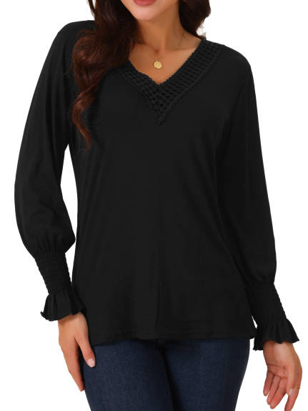 Allegra K - V Neck Long Sleeve Casual Tops