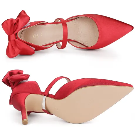 Allegra K - Pointed Toe Bow Decor Stiletto Heel Pump