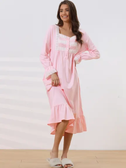 cheibear - Victorian Ruffle Nightgown with Pockets