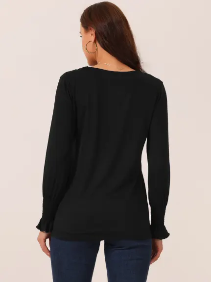 Allegra K - V Neck Long Sleeve Casual Tops