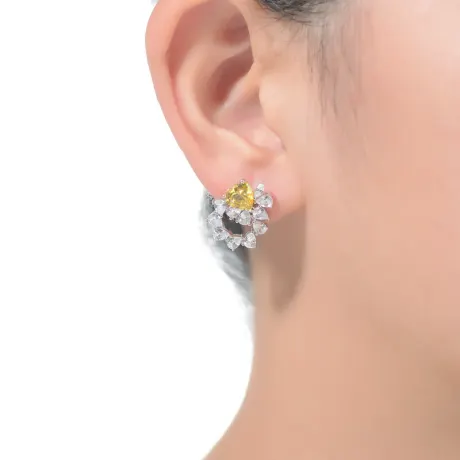 Genevive Sterling Silver White Gold Plated with Yellow Cubic Zirconia Floral Stud Butterfly Earrings