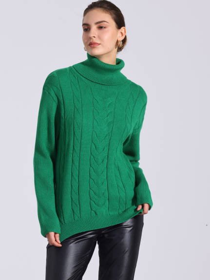 Allegra K - Turtleneck High Low Split Oversized Sweater