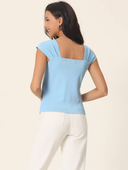 Allegra K - Square Neck Buttons Decor Knit Top