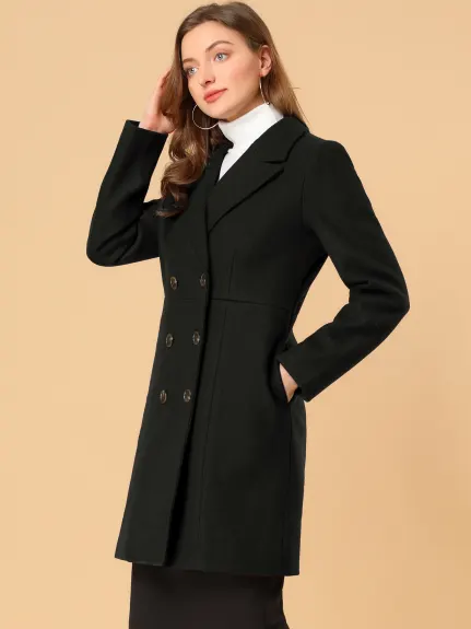 Allegra K- Notched Lapel Double Breasted Long Trenchcoat