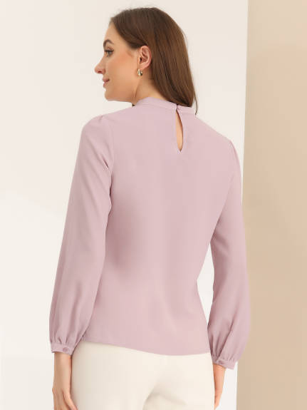 Allegra K- Chiffon Mock Neck Shirt Blouse