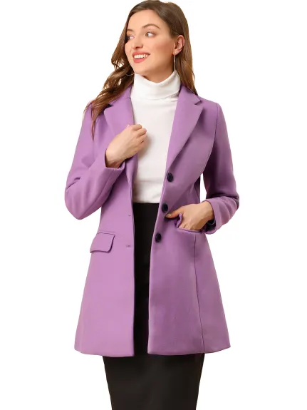 Allegra K- Notched Lapel Single Breasted Long Coat