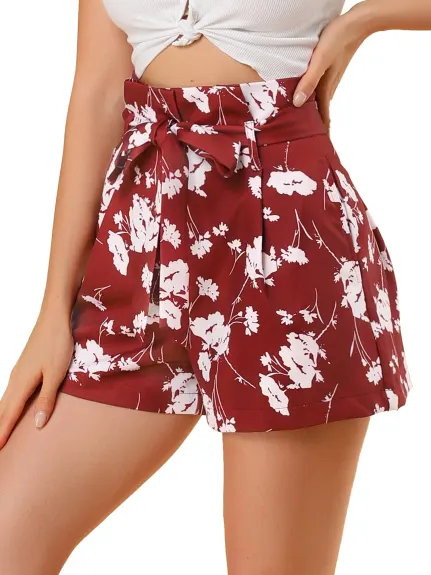 Allegra K - Short d'été taille haute avec sac en papier à fleurs