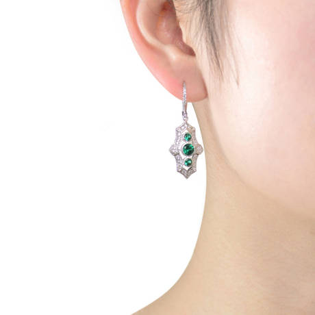 Genevive Sterling Silver White Gold Plated with Colored Cubic Zirconia Leverback Drop Earrings