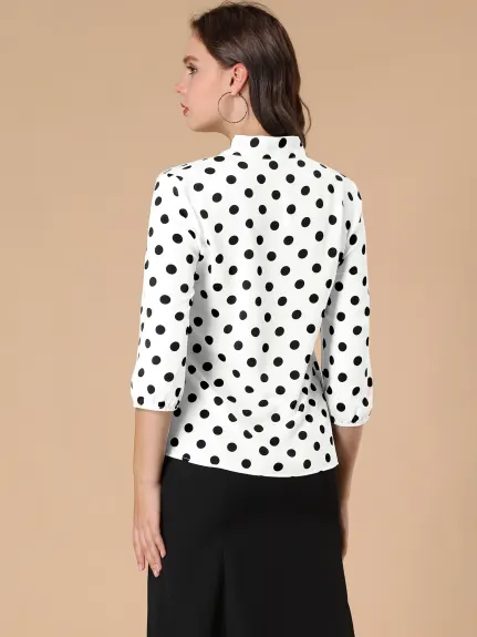 Allegra K- Polka Dots Ruffle Shoulder Bow Tie Neck Blouse